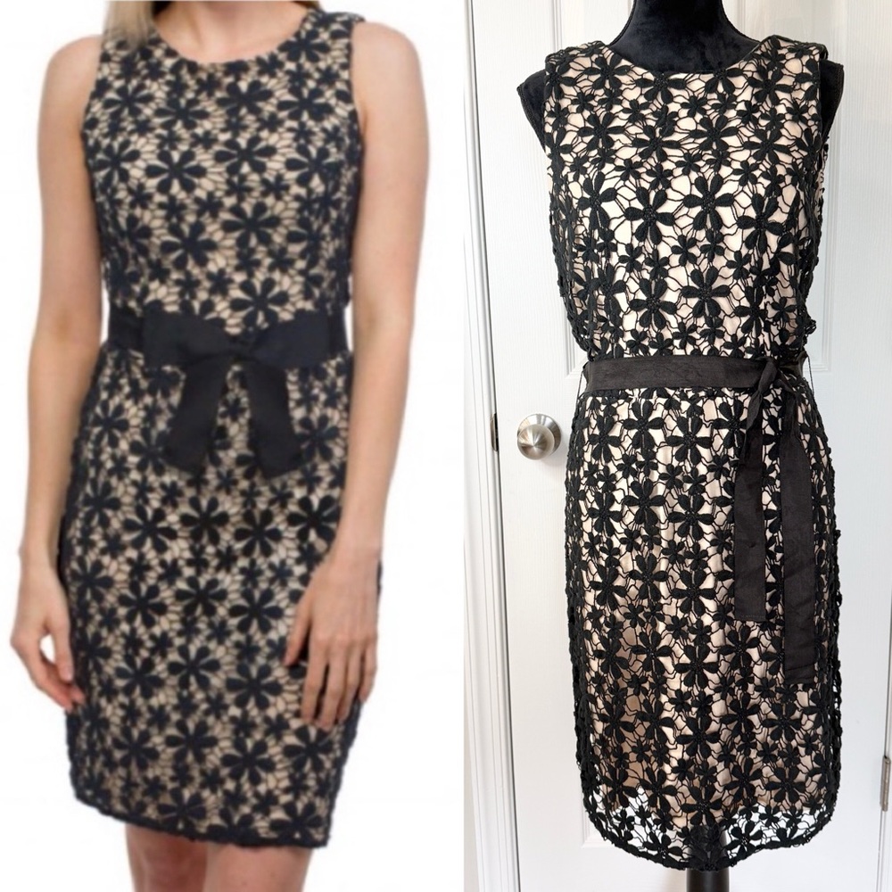 Gretchen Scott Designs Daisy Chain Sheath Dress Black Floral Lace NWT Medium